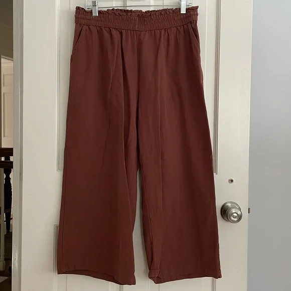 LNX Burnt Orange Terracotta Linen Cotton Blend Pull On Elastic Waist Pants - Picture 1 of 7